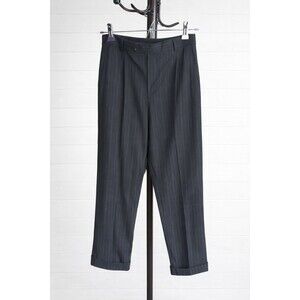 ENZO Men’s 32x27 Black Striped Wool Pleated Dress Trousers